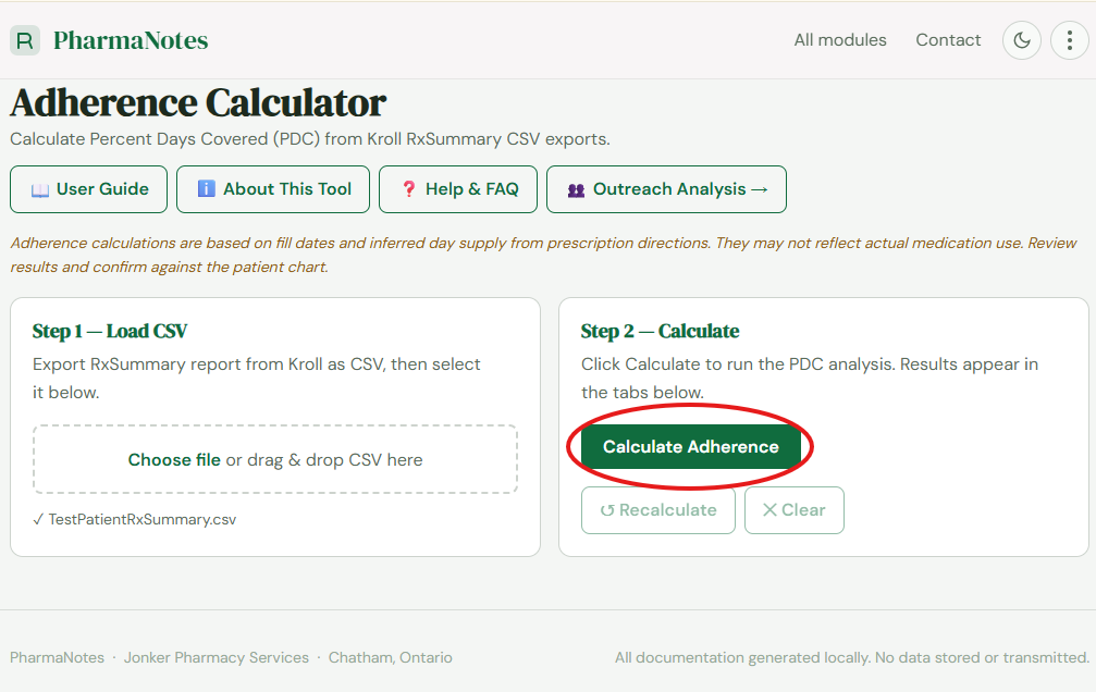 6. Load CSV into Adherence Calculator